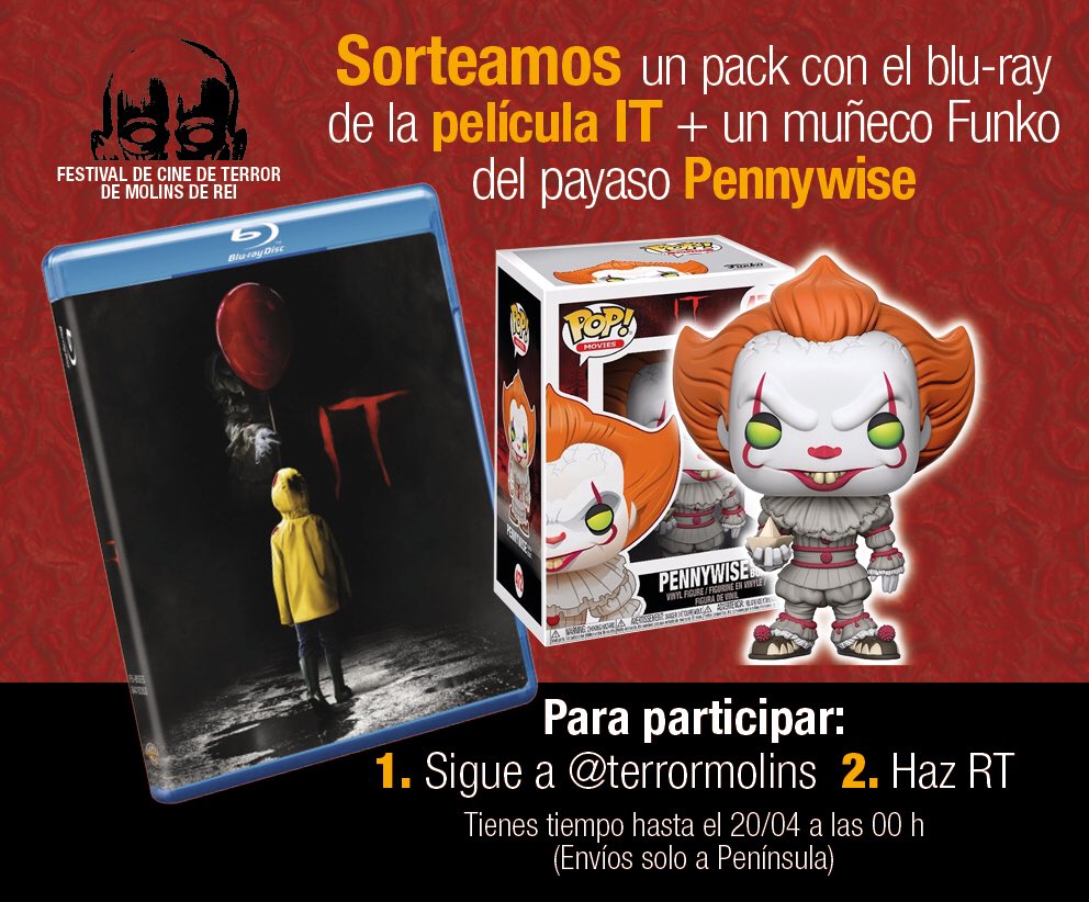 terrorMolins's tweet photo. #Sorteo de un pack con el blu-ray de ‘It’ + Muñeco #Funko de Pennywise.
 
#concurso #sorteig https://t.co/epRj8GBCnX