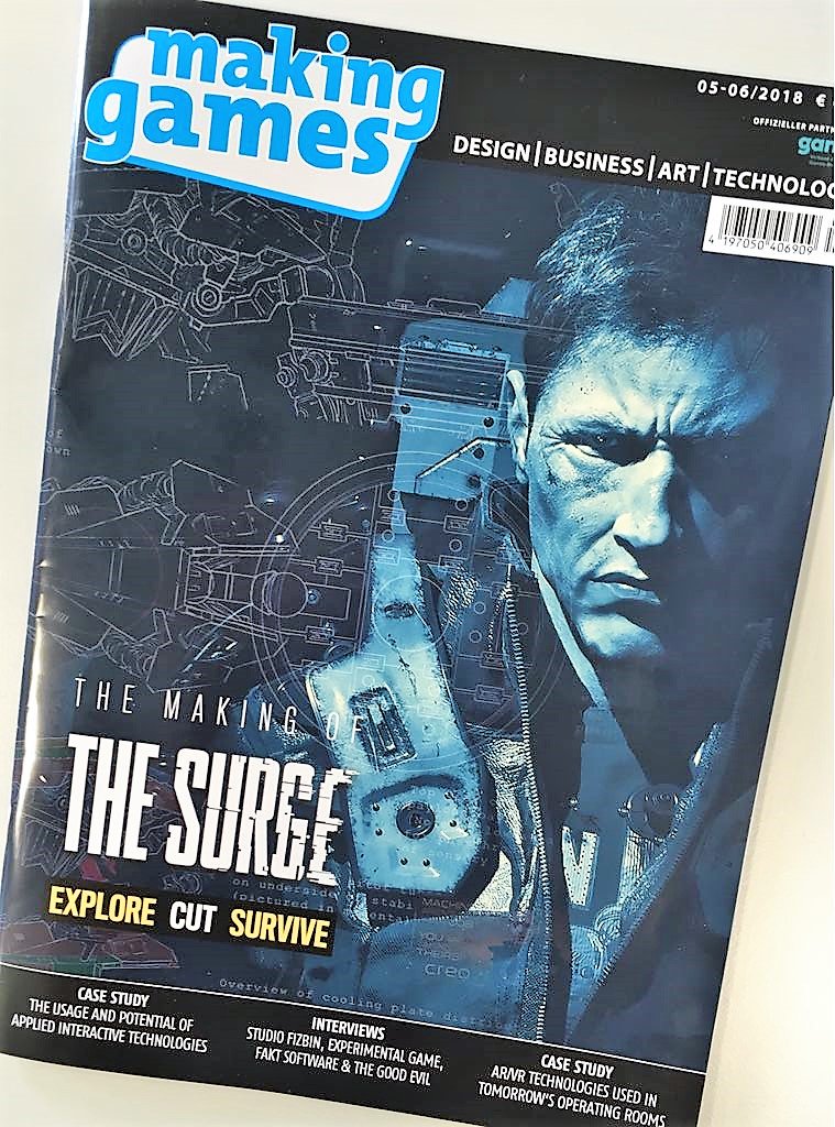 MakingGames_de's tweet photo. Grab our latest issue to find out about the Making of @TheSurgeGame + how technologies of the video game industry (so-called APITs) conquer the world! Thanks @Deck13_de, @APITs_Berlin, @NicoNowarra, @studiofizbin, @ldacruz_, @ChariteBerlin &amp; #BildWissenGestaltung, and all others! https://t.co/48cVNMdsED