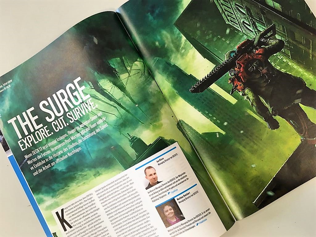 MakingGames_de's tweet photo. Grab our latest issue to find out about the Making of @TheSurgeGame + how technologies of the video game industry (so-called APITs) conquer the world! Thanks @Deck13_de, @APITs_Berlin, @NicoNowarra, @studiofizbin, @ldacruz_, @ChariteBerlin &amp; #BildWissenGestaltung, and all others! https://t.co/48cVNMdsED
