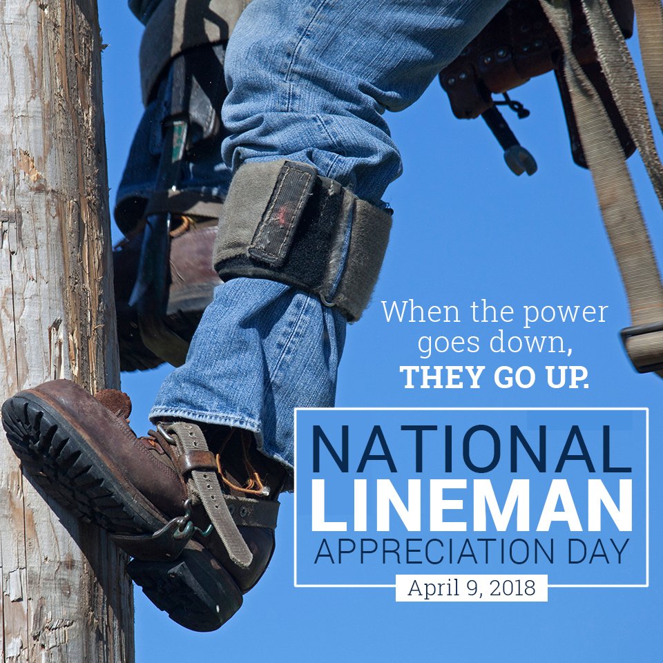 LESupdates's tweet image. When the power goes DOWN, they go UP! Today is National Linemen Appreciation Day. Send our lineman your words of encouragement! You can message us, email or write a letter and we will share with our @LESupdates crews! #ThankALinemen