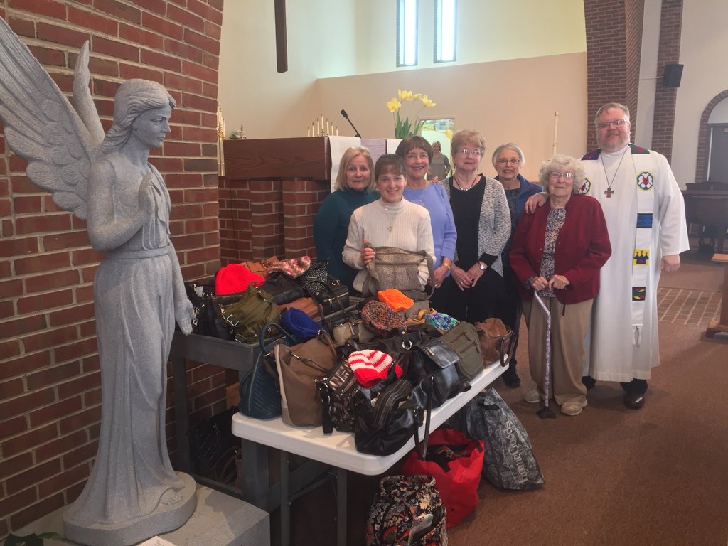 ProfNichols's tweet photo. The Women’s Group at St. John Lutheran Church in Bellefonte conducted “40 purses 40 days of Lent” drive after learning of the need for activism when one member attended @TheTurnOutFilm. The purses will be used by Barbara Freeman in efforts to help survivors of sex trafficking. https://t.co/uhhMGERkXo