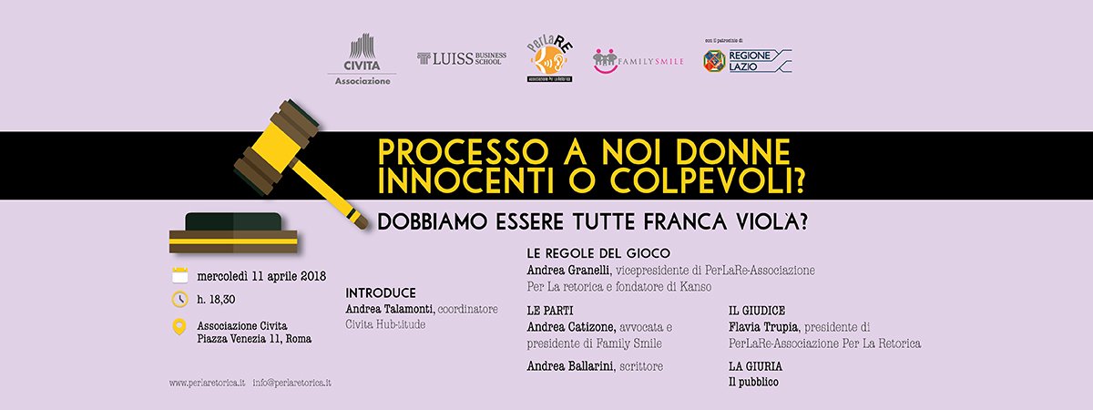 flaviatrupia's tweet photo. Ci vediamo mercoledì 11 aprile per il "Processo a noi donne. Dobbiamo essere tutte Franca Viola?" #ProcessiRetorica Con @andreacatizone @Balla13861 @AndreaGranelli #AndreaTalamonti https://t.co/TRR8Z1bcm2