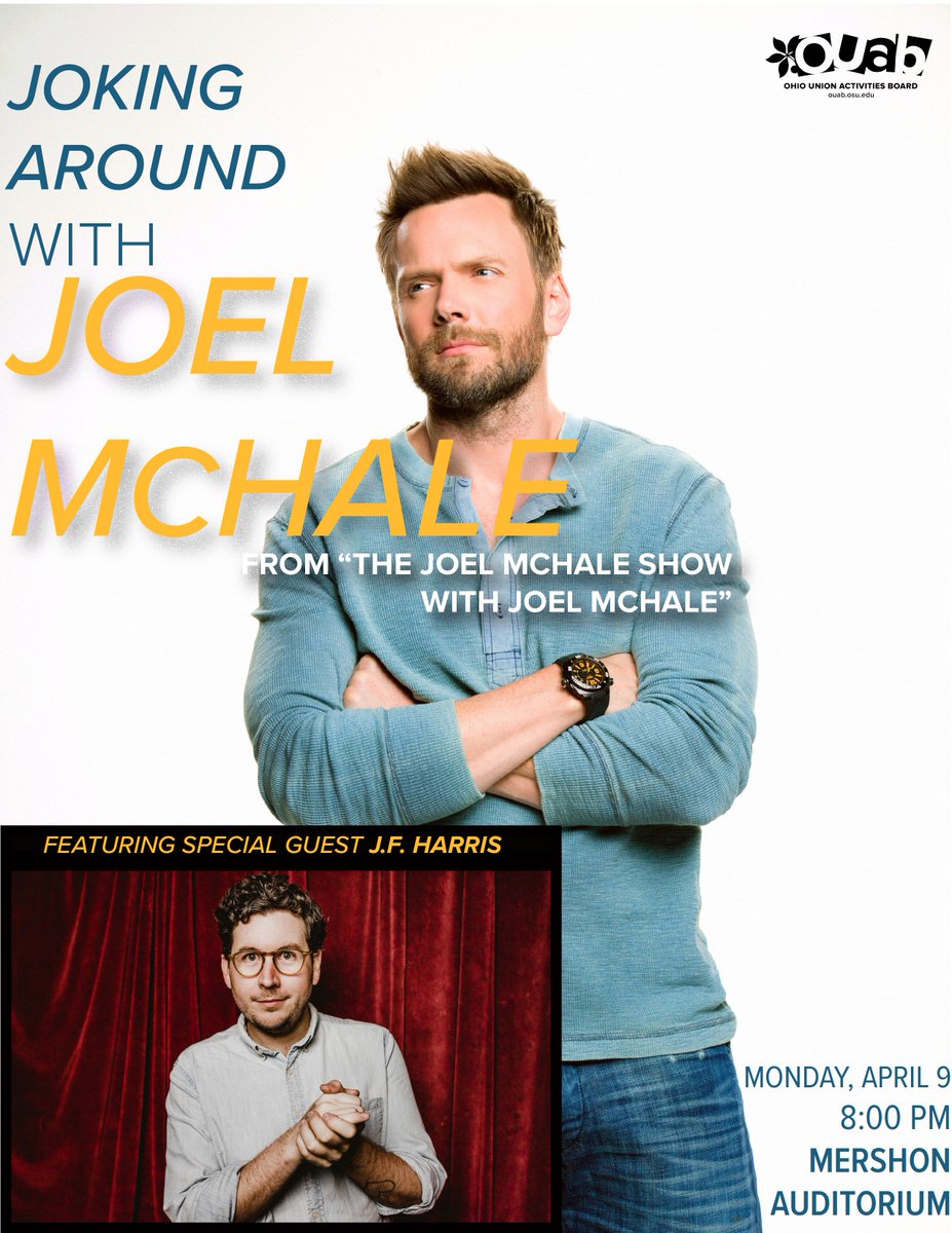 OUAB's tweet photo. REMINDER: Free tickets to see Joel McHale tonight are still available! Come get them before it is too late! https://t.co/IxtF3qInBj