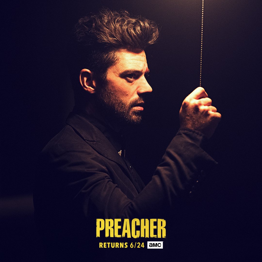 PreacherAMC's tweet photo. Get your affairs in order and your soul ready - we're coming back! Preacher Season 3 premieres Sunday, June 24th at 10PM ET/PT on AMC. https://t.co/uFbwtHaeRY