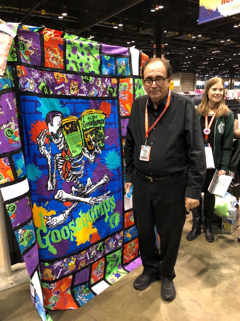 RL_Stine's tweet photo. Vintage Goosebumps quilt made by reader, at Chicago ComicCon https://t.co/Ny8EQHMGtR