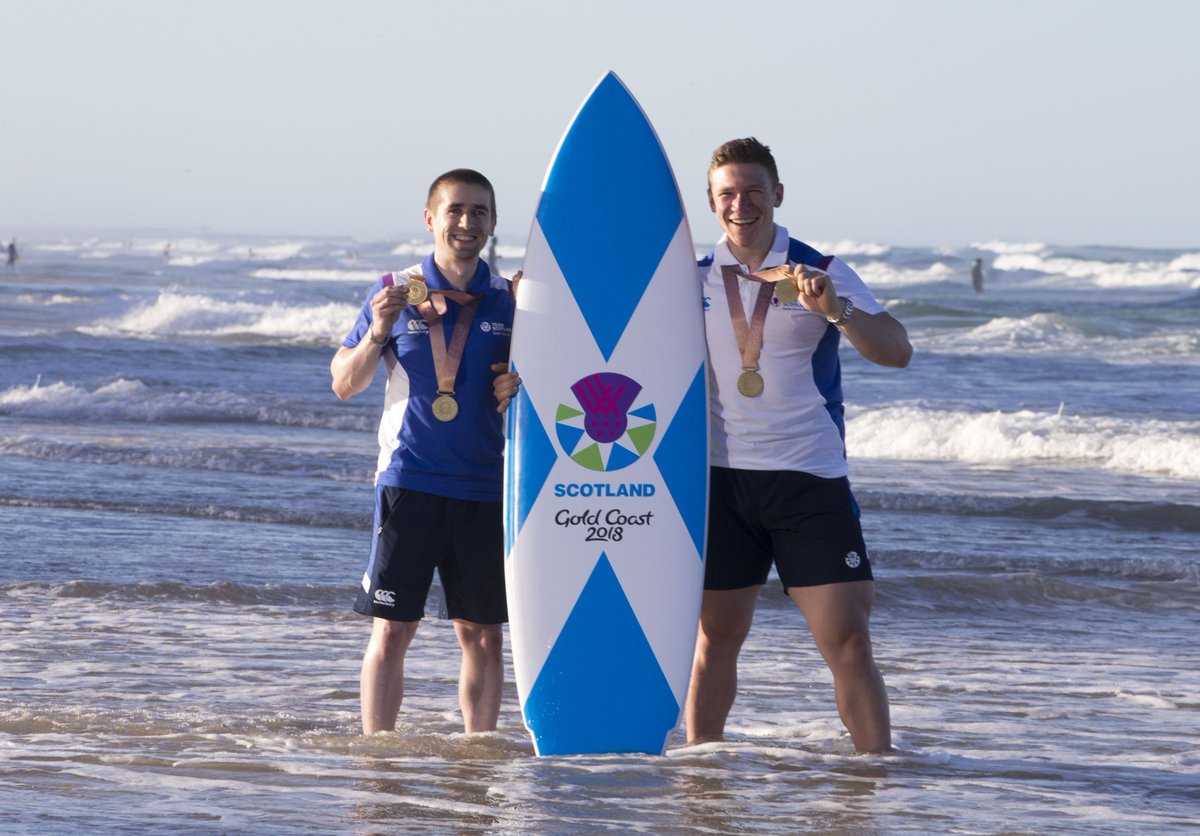 Team_Scotland's tweet photo. Pure gold on Gold Coast! Double gold medallists @neilfachie and @MattRotherham haven't stopped since their success in the velodrome and picked up awards from #Longines for their World Record! #TeamScot2018 https://t.co/mj82pEqDcT