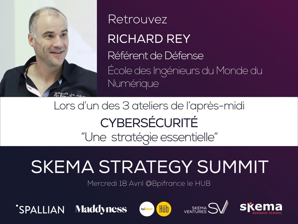 Richard Ray, Référent de Défense, interviendra lors de l'atelier #cybersécurité: "une #stratégie essentielle", mercredi 18 Avril @BpifranceHub #SKstratsummit
On vous attend nombreux!! Inscriptions sur: s-kube.org 
[\!/ Places limitées /!\]