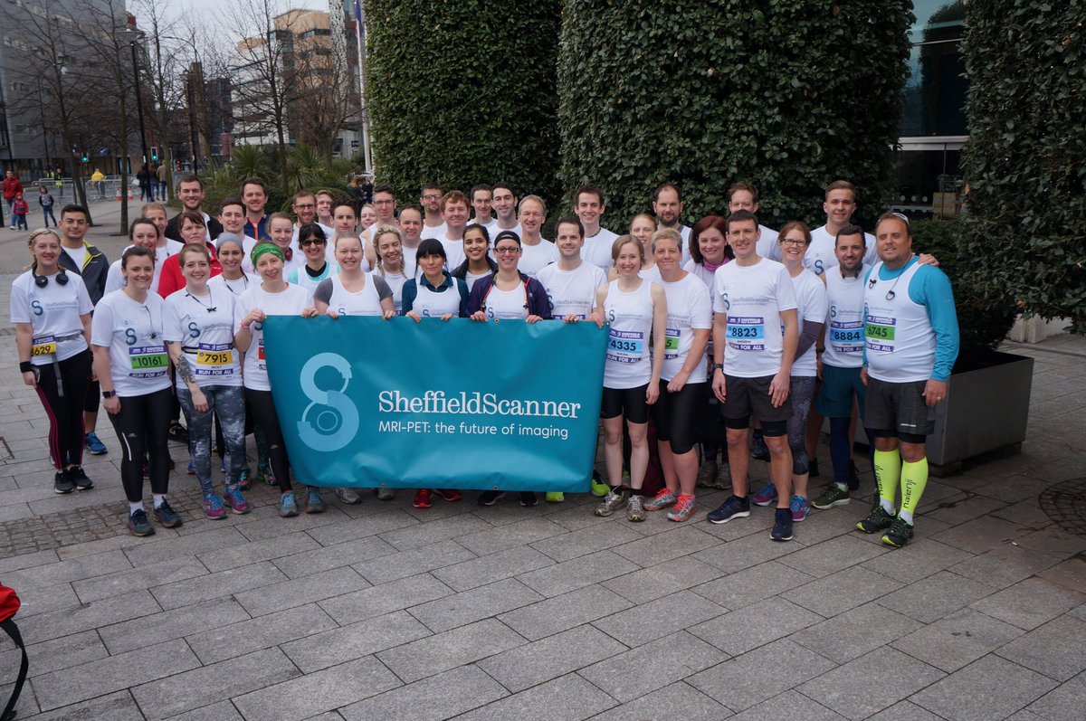 SheffieldScan's tweet photo. Yesterday our fantastic team of runners raised over £11,000 for @SheffieldScan taking part in the #SheffieldHalf Marathon @runforall! Read all about it and see more pics via https://t.co/mB53D9QcwW #SheffieldScannerHalf https://t.co/XqGKOp4pMN
