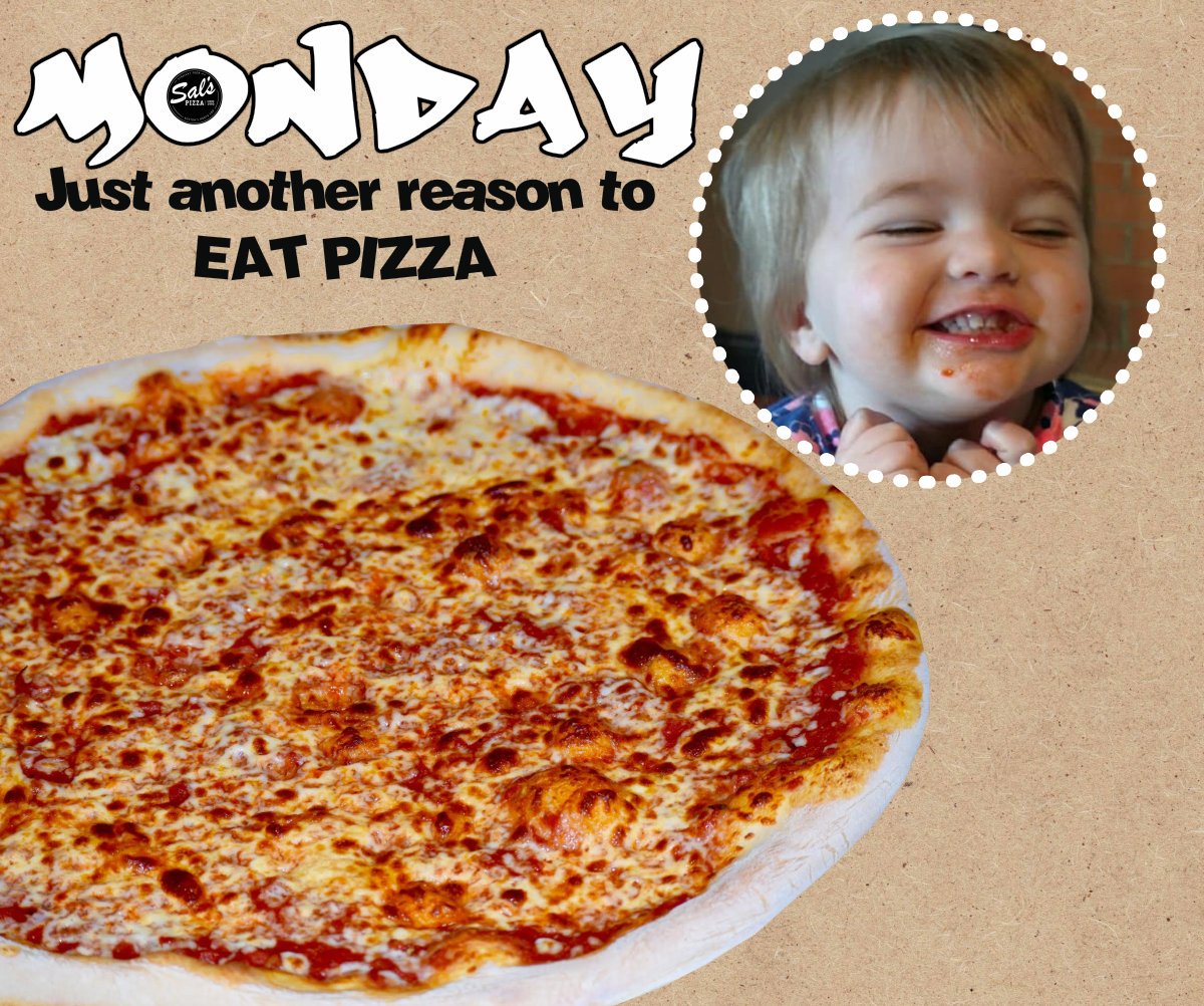 SalsLaconia's tweet photo. Happy Monday!  #pizzamonday #cutestlittlegirleatspizza #nowthatsaslice https://t.co/pVXxvyNmsd