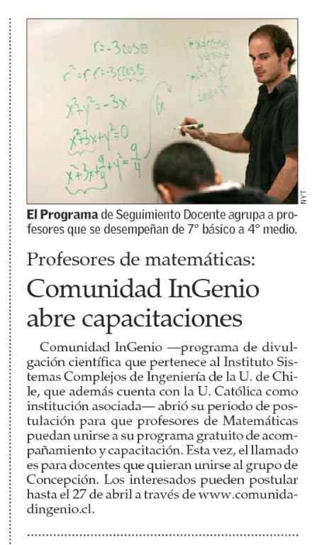 C_InGenio's tweet photo. [Concepción] Hoy, nuestra convocatoria para profesores de matemática enseñanza media, apareció destacada en @ElMercurio_cl INSCRIPCIONES AQUÍ https://t.co/WIj5VTUAjM https://t.co/UxLQsEwuY2