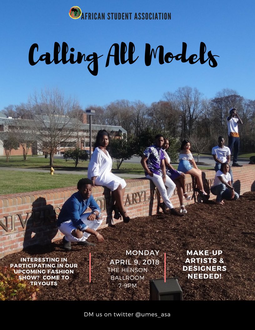 umes_afriques's tweet photo. #UMES TODAY❗️❗️❗️ CALLING ALL MODELS❗️ Interested MUA’s, Designers, Hairstylist, Etc. Come For More Information On How To Participate❗️ https://t.co/LXvCFQb9On