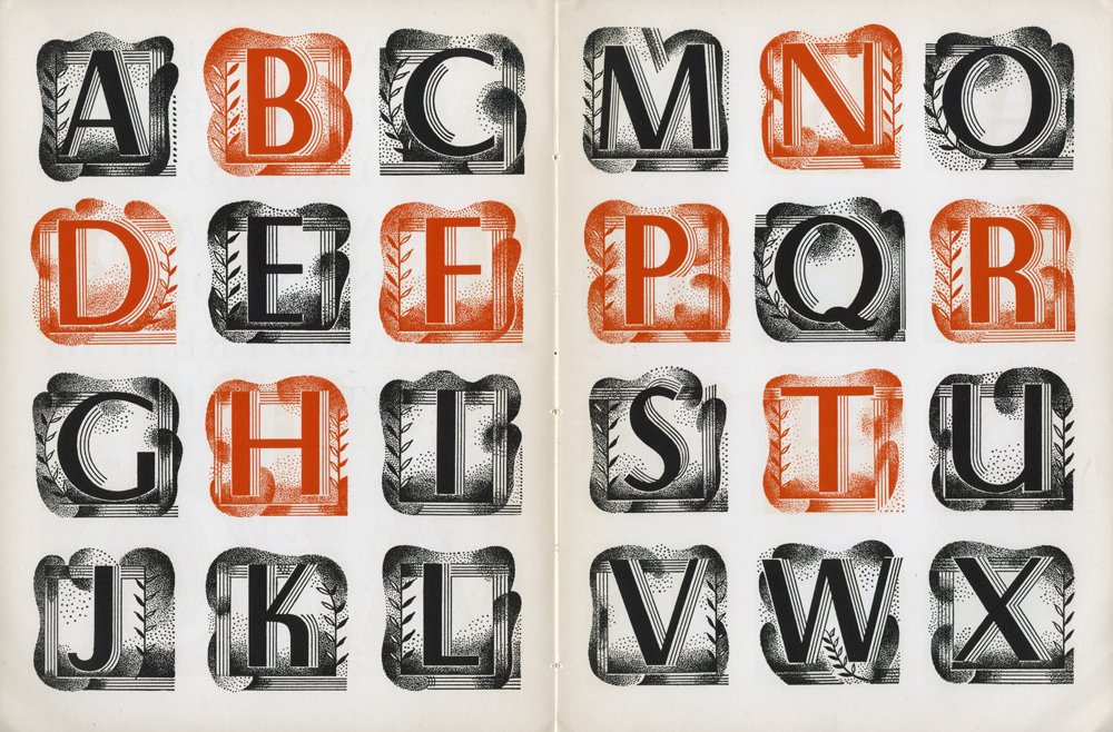 CCCArchives's tweet photo. The "Baynard Claudia" typeface for initials by Barnett Freedman, which are "distinguished from the capital by the fact that it is not part of the fount of type." From "Signature: A Quadrimestrial of Typography and Graphic Arts Vol. 1," 1935. #TypeTuesday https://t.co/utmp1u5hVC
