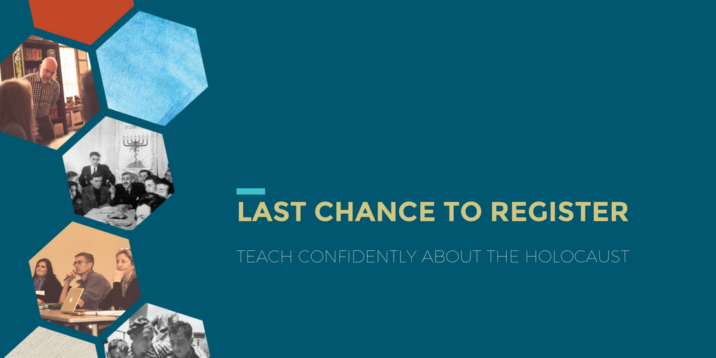 EchoesReflect's tweet photo. Today is your last chance to sign up for our April #OnlineProfessionalDevelopment class. Learn techniques to confidently teach about the complex themes of the Holocaust in your classroom. https://t.co/PbhBJVi1GW https://t.co/GOW4LBWxDa