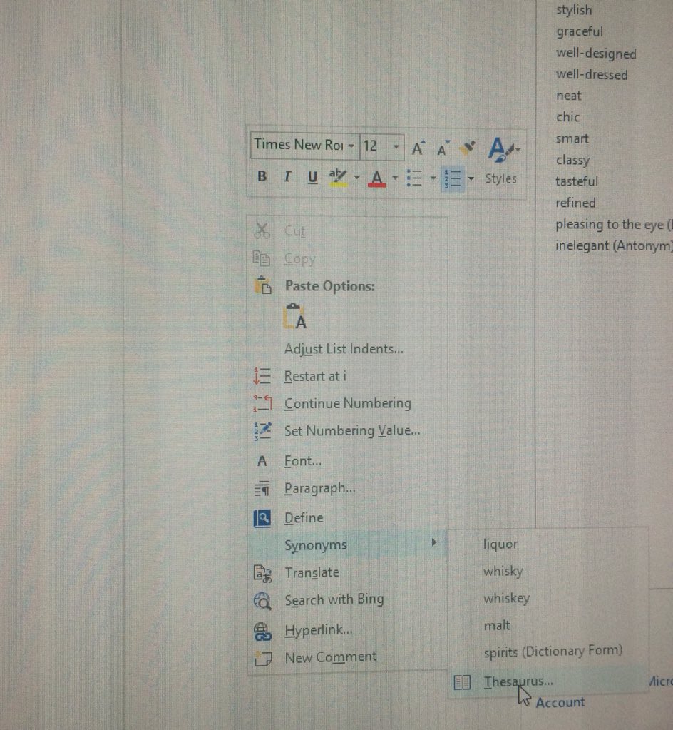 bleuarte's tweet image. มึ้งงงงงง คือเพิ่งรู้ว่าmicrosoft word มีดิคthesaurus ในนั้นอ้ะะ วิธีทำคือคลิกขวา > synonym > thesaurus > พิมพ์ศัพท์ไป ละนางก็จะออกมา คือดีมากกก (อีก 20 วันจะเรียนจบ) (แแต่เพิ่งรู้)