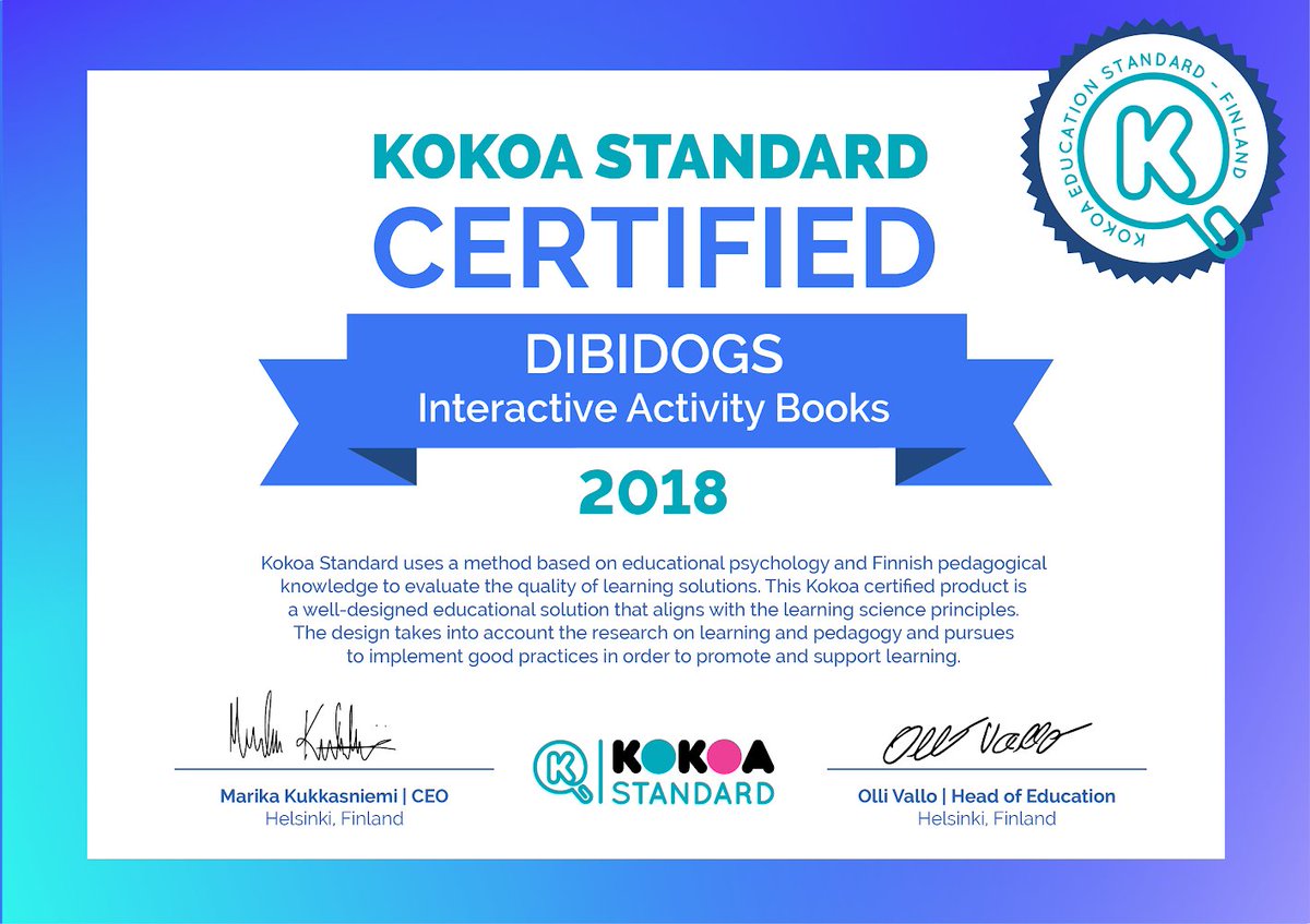 dibidogs's tweet photo. Мы рады поделиться приятной новостью. Наше приложение подтвердило свой  статус качественного образовательного приложения и получило сертификат  от финской компании Kokoa.

https://t.co/PtzOS1HqOb

#dibidogs #kokoa https://t.co/yIIOxkWDrM