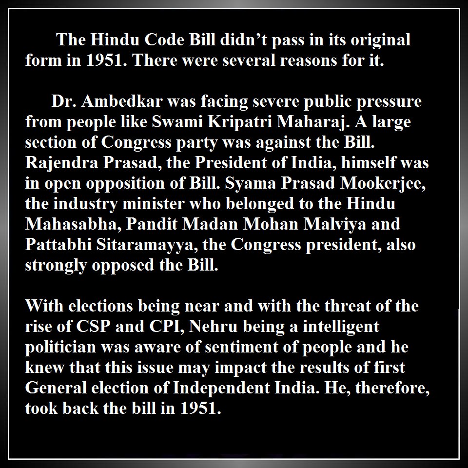 When the bill was finally passed in 1956 as four separate parts, Dr Ambedkar was present in Rajya Sabha.There was common penal code drafted in the 1830s by Thomas B Macaulay but the British did not interfere with the personals laws of the different religions and cultures.