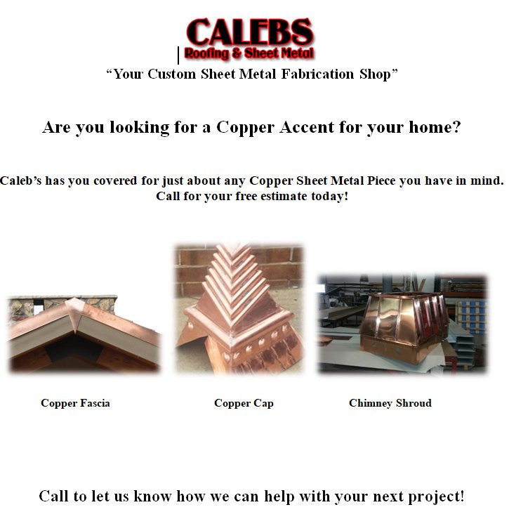 calebsmanage1's tweet photo. Are you looking for a Copper Accent for your home? Calebs has you covered for just about any Copper Sheet Metal piece you have in mind! Call for your #free estimate today! 
#sheetmetal #custommetal #copper #home #homedecor https://t.co/knySzIGOae