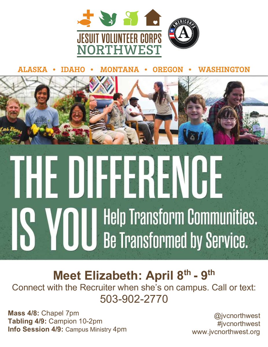 Jesuit Volunteer Corps NW Info Session at 4PM in Wolfington Today - be #ruinedforlife