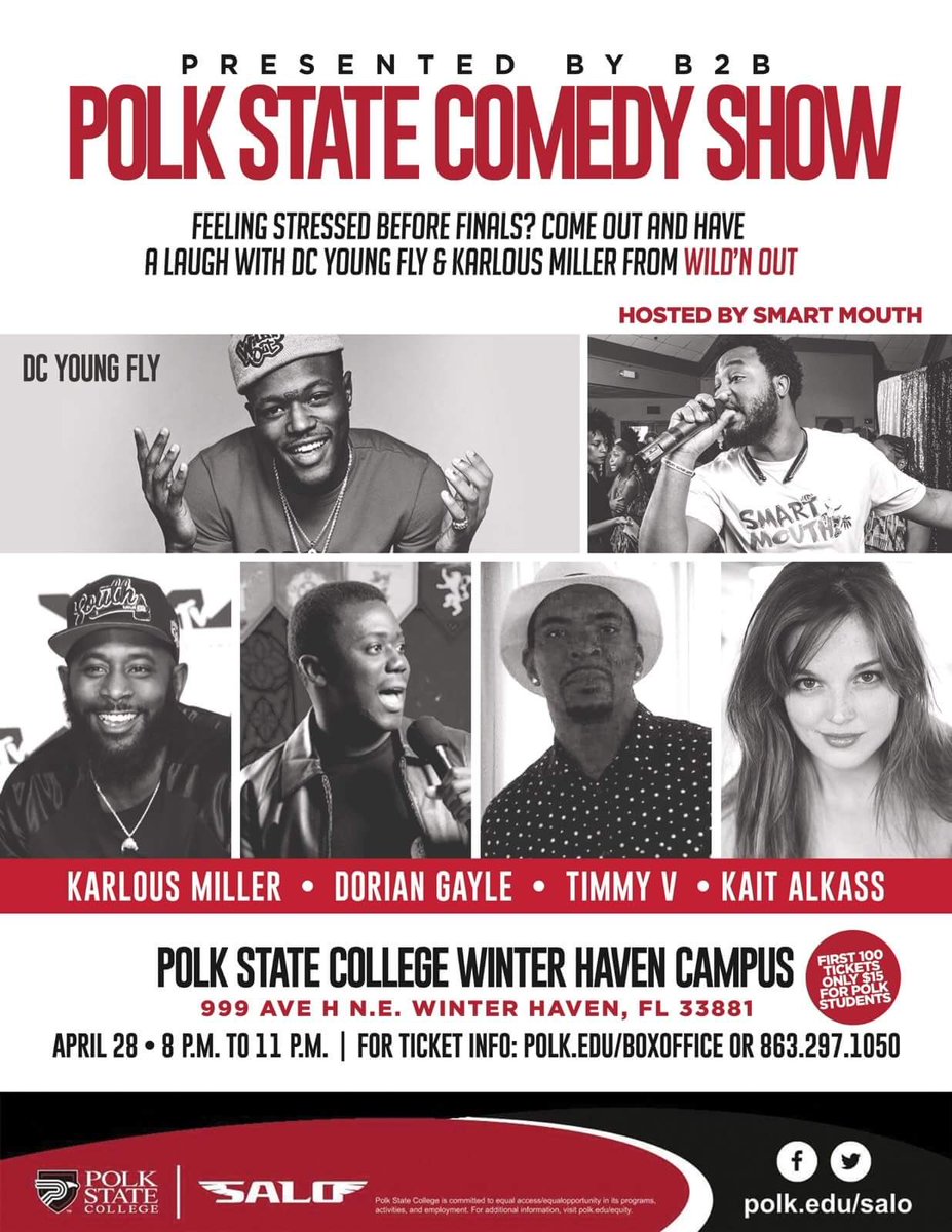 smartmouth_JA's tweet photo. #PolkStateCOmedyShow #April28th Right before finales (863)297-1050 For info. Tickets are live https://t.co/DLnFcCobC2
