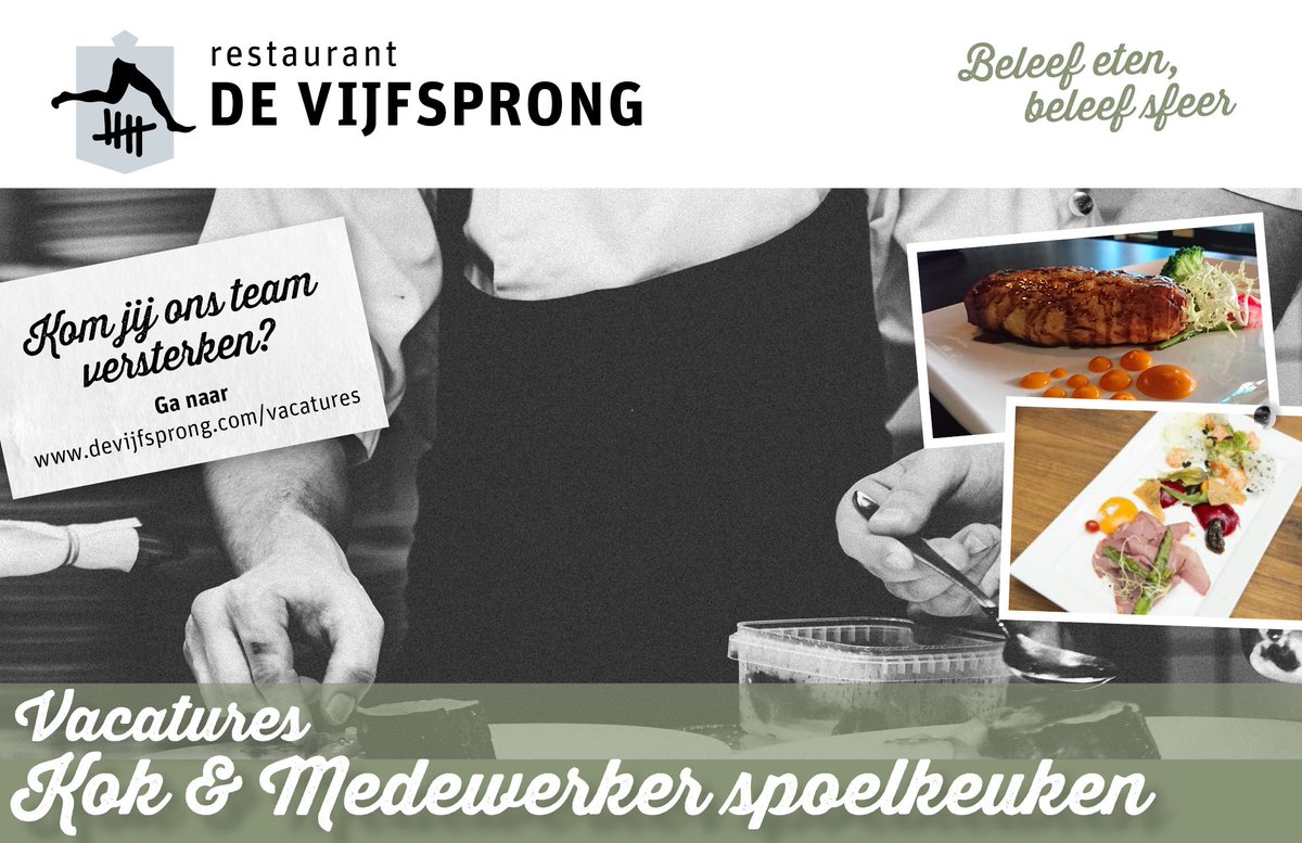 Wij zijn per direct op zoek naar extra handen in onze keuken. Ben jij op zoek naar een parttime werkplek waar jouw creativiteit de ruimte krijgt? Bekijk dan de vacatures op devijfsprong.com/vacatures #vacature #kok #spoelkeuken