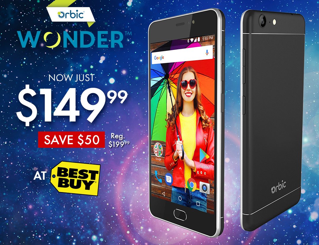 OrbicProducts's tweet photo. The Orbic Wonder #Androidphone is Now just $149.99 @BestBuy #nocontractneeded #13MPcamera #QualcommQuickCharge @Qualcomm #Snapdragon #octacoreprocessor https://t.co/ZrgPcPLm6U https://t.co/VkQBEbWVX4
