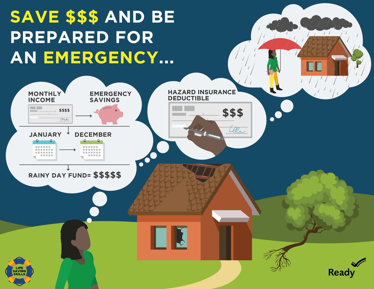 Get financially prepared for emergencies. Consider saving money in an emergency savings account and be sure to keep a small amount of cash at home in a safe place since ATM’s and credit cards may not work during a disaster. #FinancialFuture2018