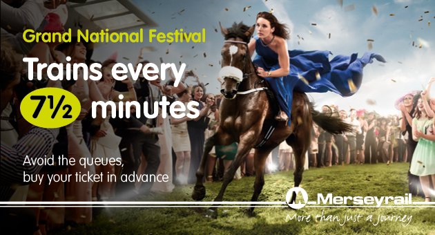 merseyrail's tweet photo. 🐎 Attending the Grand National Festival later this week?

⏰ Services before &amp; after each meeting will be running every 7½ minutes! 

🎟️To avoid queuing, why not purchase your rail tickets in advance at any of our stations? 

For full info- visit https://t.co/FSHrzao1gG https://t.co/pcUD9nJmDD