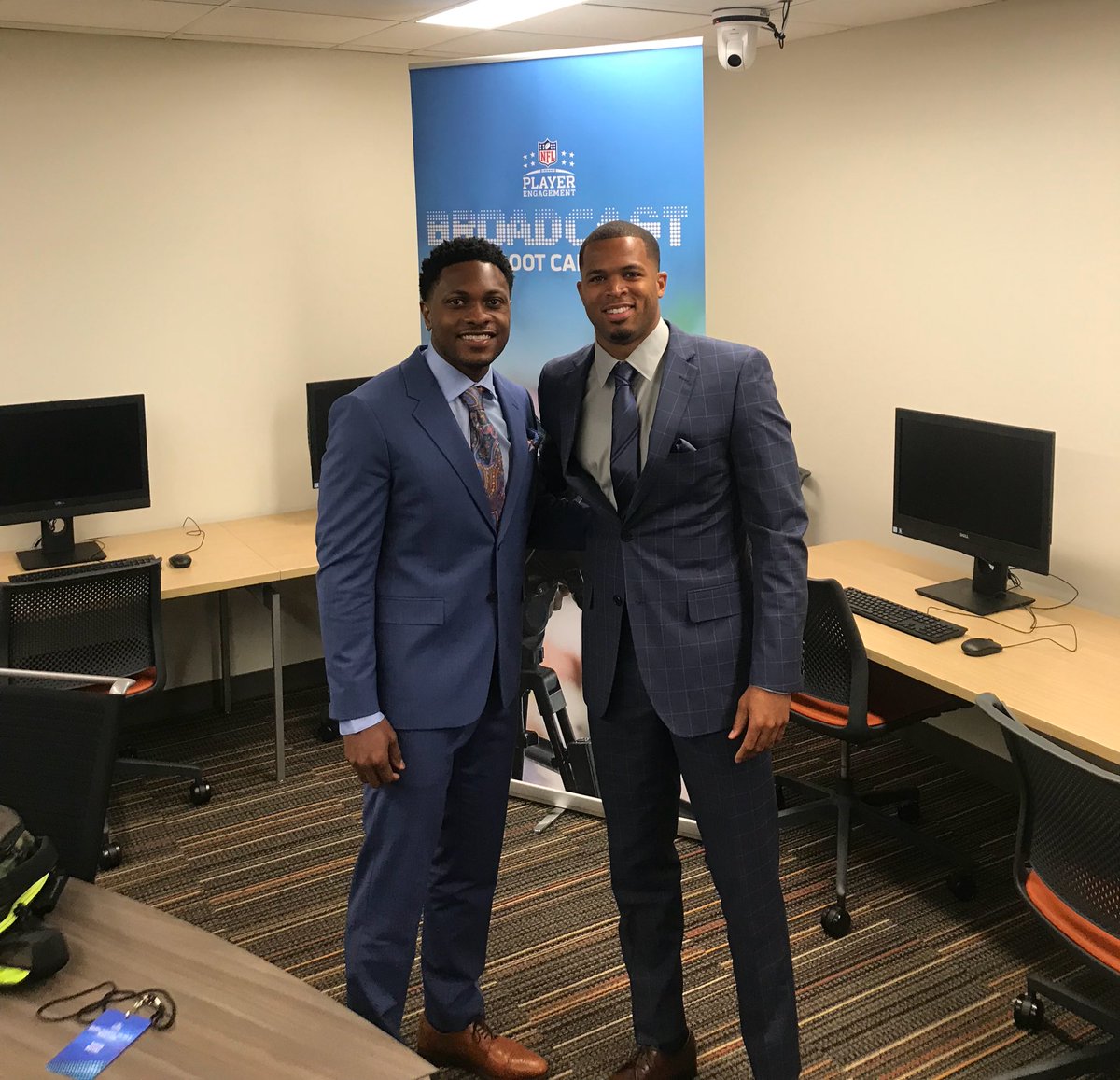 Cromartie_M's tweet photo. Valuable learning lessons thanks to the NFL broadcast boot camp with good friend @EddieRoyalWR @NFLPlayerEngage #NFLPE https://t.co/LxmKou4el5