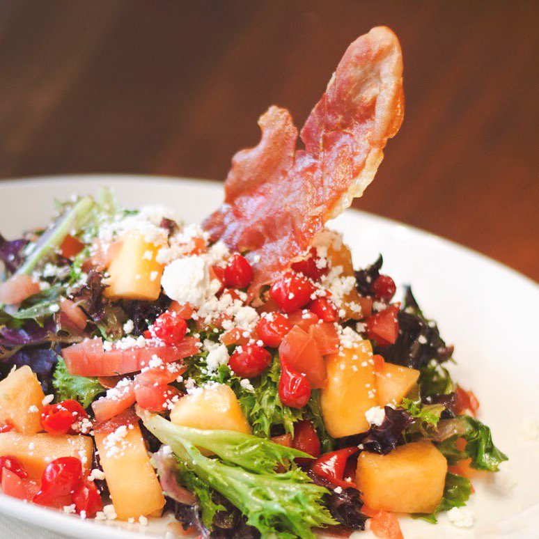 OverEasyCO's tweet photo. Start the week on #healthy note. The Crispy Prosciutto and Seasonal Melon #Salad is #delicious alongside Tatum’s Toast or on its own! https://t.co/j2fFIFepDX