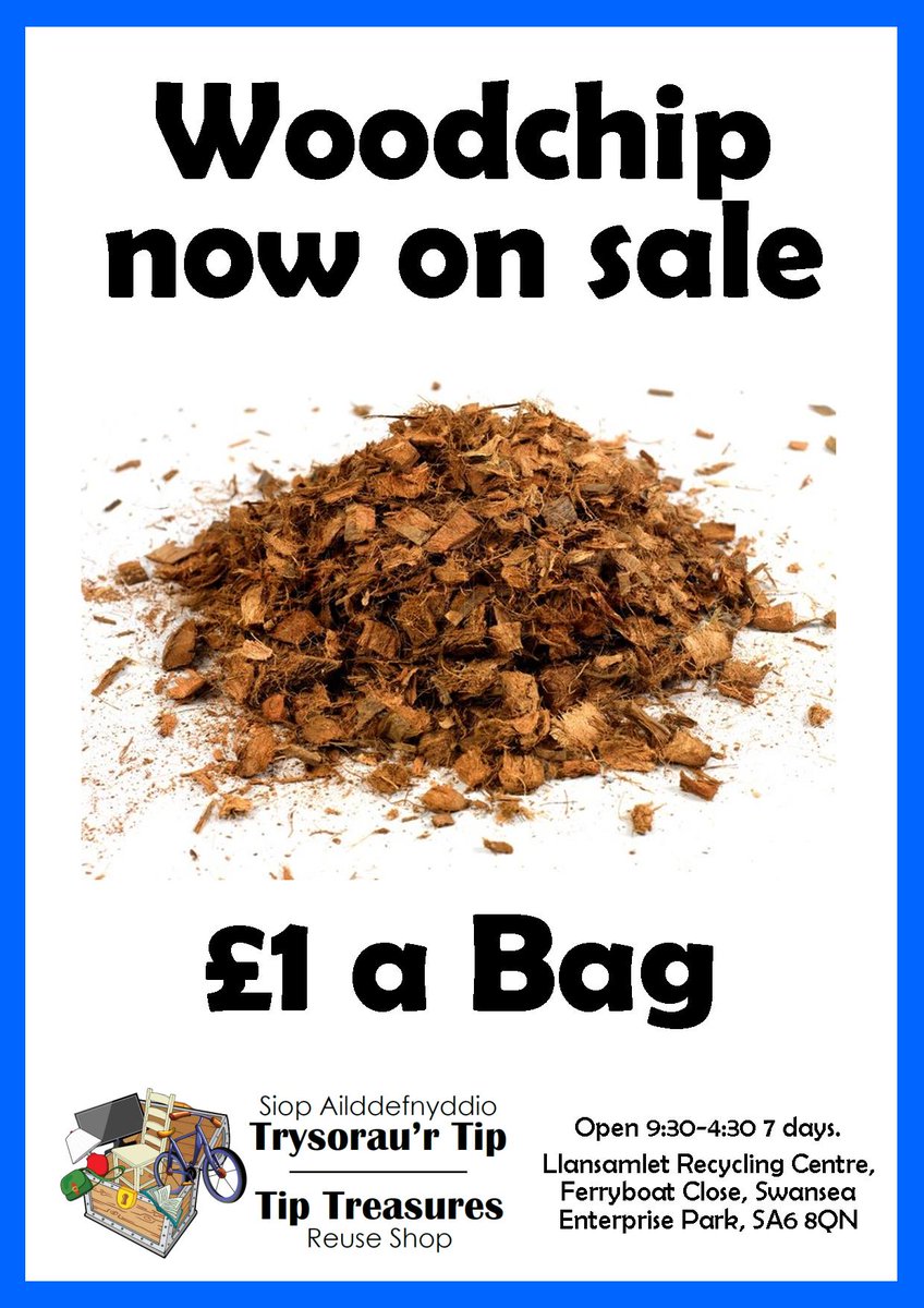 Recycle4Swansea's tweet image. We now have 20kg bags of freshly cut Swansea parks woodchip for sale at the #TipTreasures Reuse Shop 🌼🌸🌻🌷 Perfect for garden landscaping 👩‍🌾

Pop in to see us at Llansamlet Recycling Centre during half term and see all the other bargains on offer too 🛒

@SwanseaCouncil