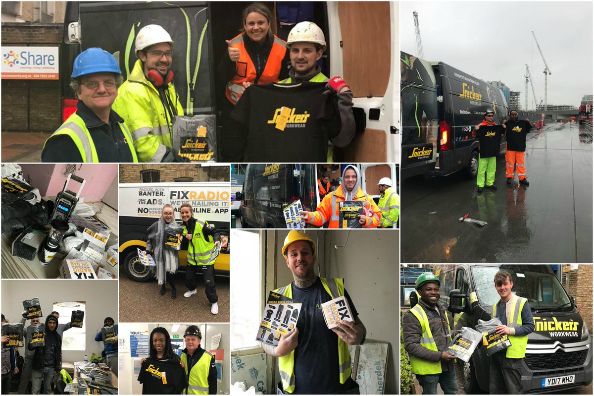 FixRadioUK's tweet photo. What an epic bacon butty run today! Thanks to @SnickersWw_UK for supplying the amazing workwear freebies in #Battersea. @bennettconstr @McGee_Group. Next stop Stratford & Acton! Get in touch if you'd like a visit from #FixRadioUK. #GMconstruction #BrownPropertyServices #FREESTUFF https://t.co/TOEEh1TZac