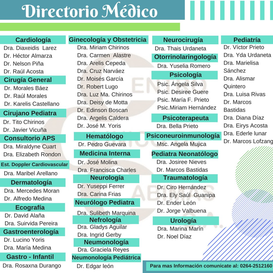 CLINICOCABIMAS's tweet photo. #NuestroTalentoMédico dispuestos a ofrecerte el mejor de los servicios , ya que somos el #CCC #SuAlternativaEnSalud #DirectorioMédico #Especialidades https://t.co/vbK2fJ3rfX