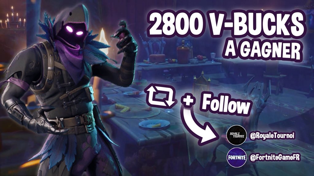 FortIntelFR's tweet photo. 🎁 #CONCOURS V-Bucks Fortnite ! 🎁

2,800 de V-Bucks mis en jeu !

Pour participer:

► #RT ce tweet !
► #Follow @RoyaleTournoi et @FortniteGameFR 

Fin du concours le 23 Avril à 23h59 ! 🍀 https://t.co/LWdPFNqlVD