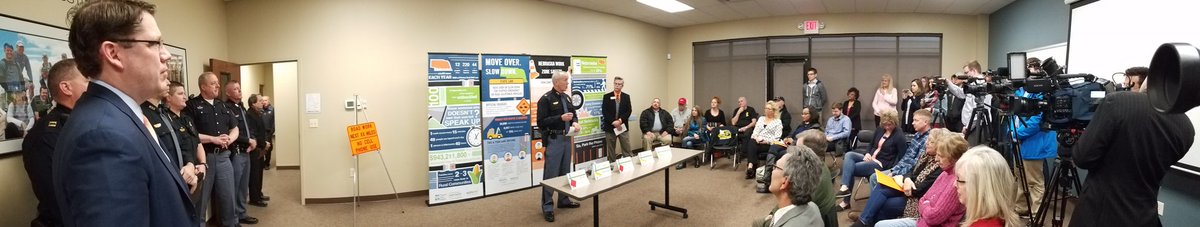 NEStatePatrol's tweet photo. .@NSPColonel speaking about the importance of Nebraska's #MoveOver law. 

3 Troopers' cruisers have been hit already in 2018. #PhoneDown #EyesOnTheRoad https://t.co/Nt7rtC8605
