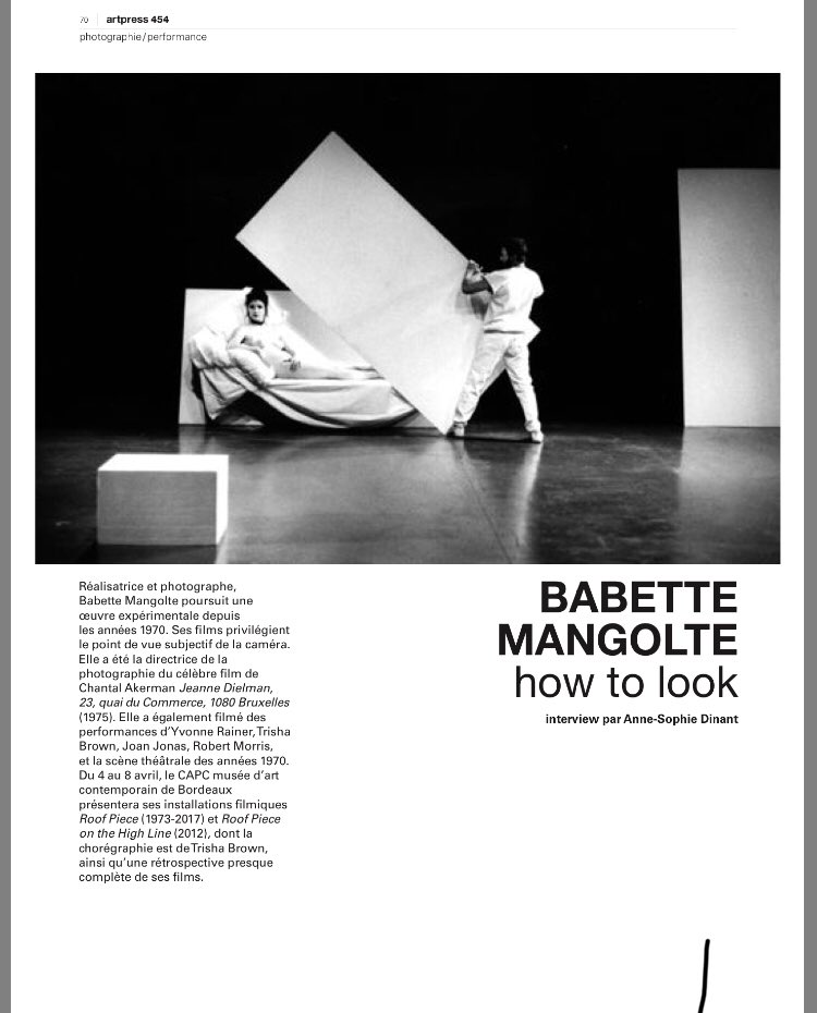 CAPCmusee's tweet photo. Pour clôturer cette belle semaine avec Babette Mangolte au @CAPCmusee et @Tate nous partageons avec vous l’entretien publié à cette occasion par @ArtPress_  merci  pour votre compagnie 👏🏽 bravo Anne Sophie Dinant commissaire de cette rétrospective à Bordeaux. #capc #film https://t.co/KMHN1v70vz