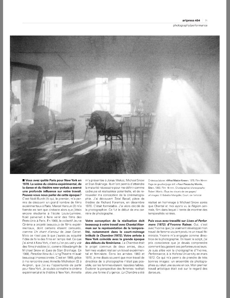 CAPCmusee's tweet photo. Pour clôturer cette belle semaine avec Babette Mangolte au @CAPCmusee et @Tate nous partageons avec vous l’entretien publié à cette occasion par @ArtPress_  merci  pour votre compagnie 👏🏽 bravo Anne Sophie Dinant commissaire de cette rétrospective à Bordeaux. #capc #film https://t.co/KMHN1v70vz
