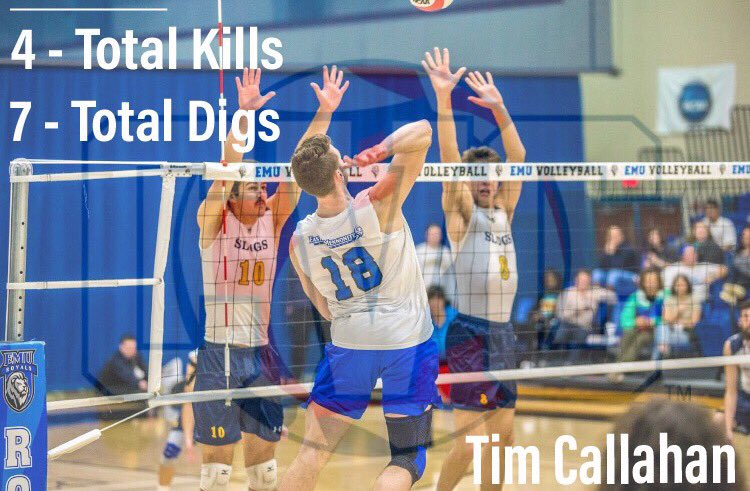emu_volleyball's tweet photo. Heading into tomorrow’s CVC Quarterfinals, Tim Callahan sits 4th in Totals Kills and 7th in Total Digs among the CVC leaderboard this season #EMUMVB🏐 https://t.co/EgxT6xnkvw
