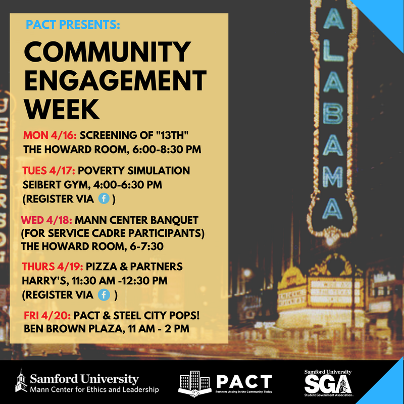 MannCenterSU's tweet photo. ONE WEEK until our first Community Engagement Week begins—stay tuned for more info about these events! It all kicks off with Samford Gives Back this Saturday!! https://t.co/KK4ZHy7x08