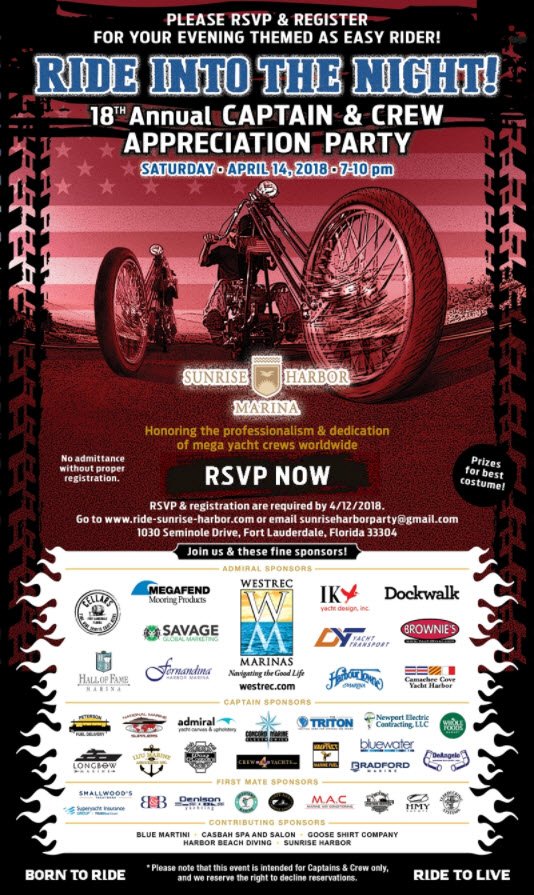 Yachtwear's tweet photo. #Captains and #Crews don't miss the 18th annual appreciation party at @Sunrise_Harbor Register now! https://t.co/gj8C6Fh2Md The Smallwood's team can't wait to see you there #sponsor #crewlife #superyachts #FortLauderdale https://t.co/M7IFvKC9pj