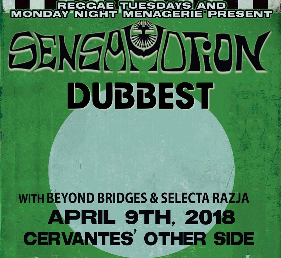 CervantesDenver's tweet photo. TONIGHT!
#ReggaeTuesdays and #MondayNightMenagerie Present @SensaMotionBand & @Dubbest with @Beyond__Bridges and #SelectaRazja at Cervantes' Other Side. See you there!
Doors: 7:00 pm / Show: 7:30 pm
Tickets: https://t.co/BYTwvCh3L4 https://t.co/U22FXQlz5T