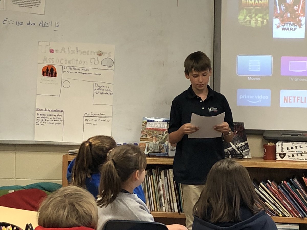 THS_5thgrade's tweet photo. Student tries to persuade class to donate to @alzassociation through persuasive essay and oresentation https://t.co/T8ZDXGSPkg