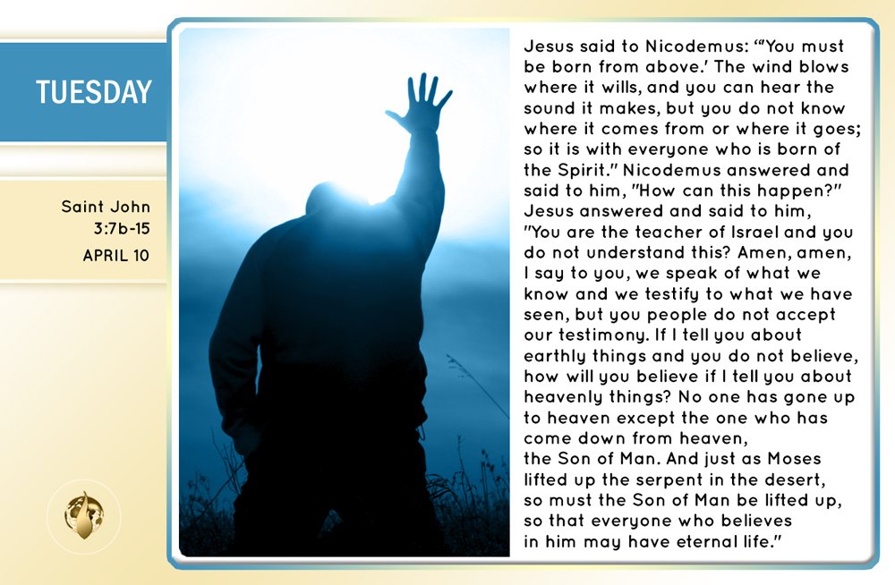 #DailyGospel 
Jesus said to Nicodemus: “You must be born from above." #Tuesday