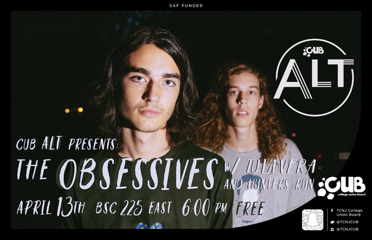 The Friday the 13th we’ll be at TCNJ playing with <a href="/HuntersRun732/">Hunters Run</a> and <a href="/The_Obsessives/">New Single</a> ! Show starts at 6, come get spooky 👻