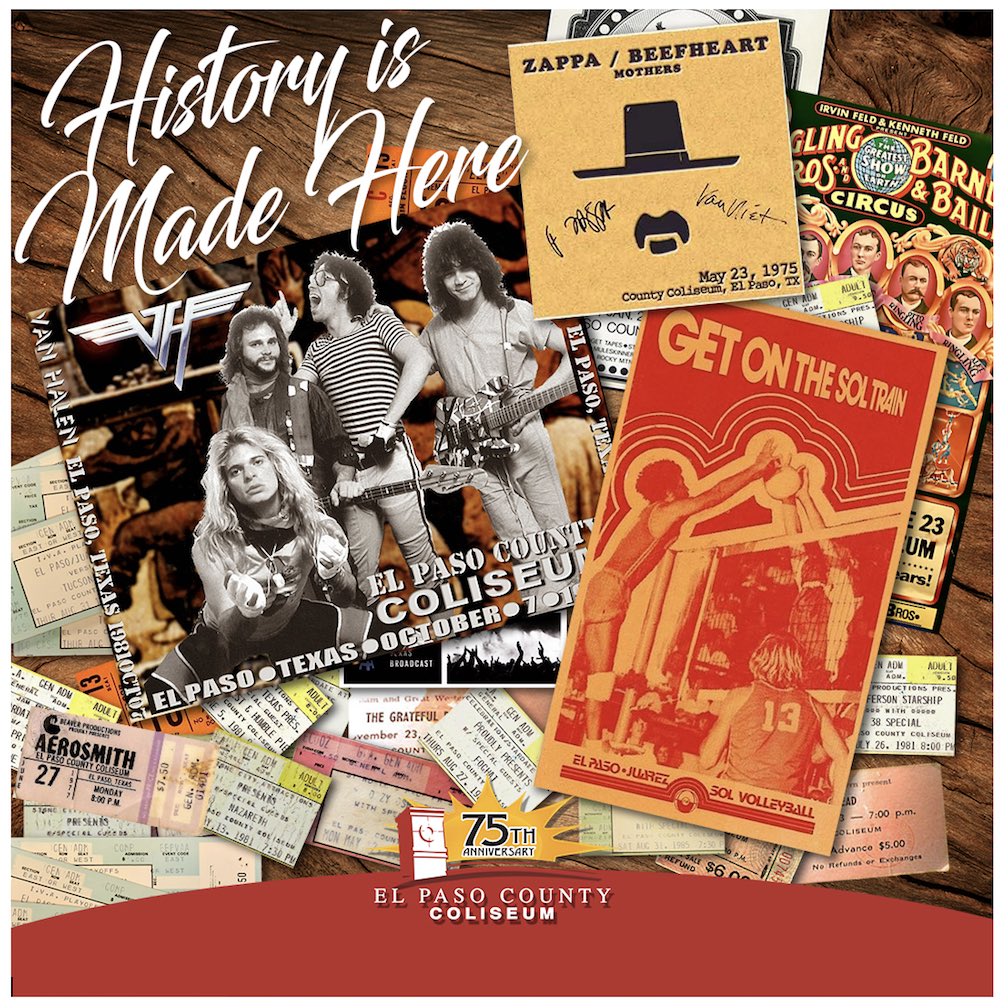 ElPasoColiseum's tweet photo. Amazing concerts and entertaining events have been @ElPasoColiseum for 75 years! And the celebration continues with more on the way! https://t.co/Twq7H9qtwA #ElPasoColiseum #EpColiseum #ColiseoDeElPaso #HeyElPaso #ItsHappeningEP #ElPaso #FortBliss #LasCruces #Juarez #ItsAllGoodEP https://t.co/DFkA308yKY