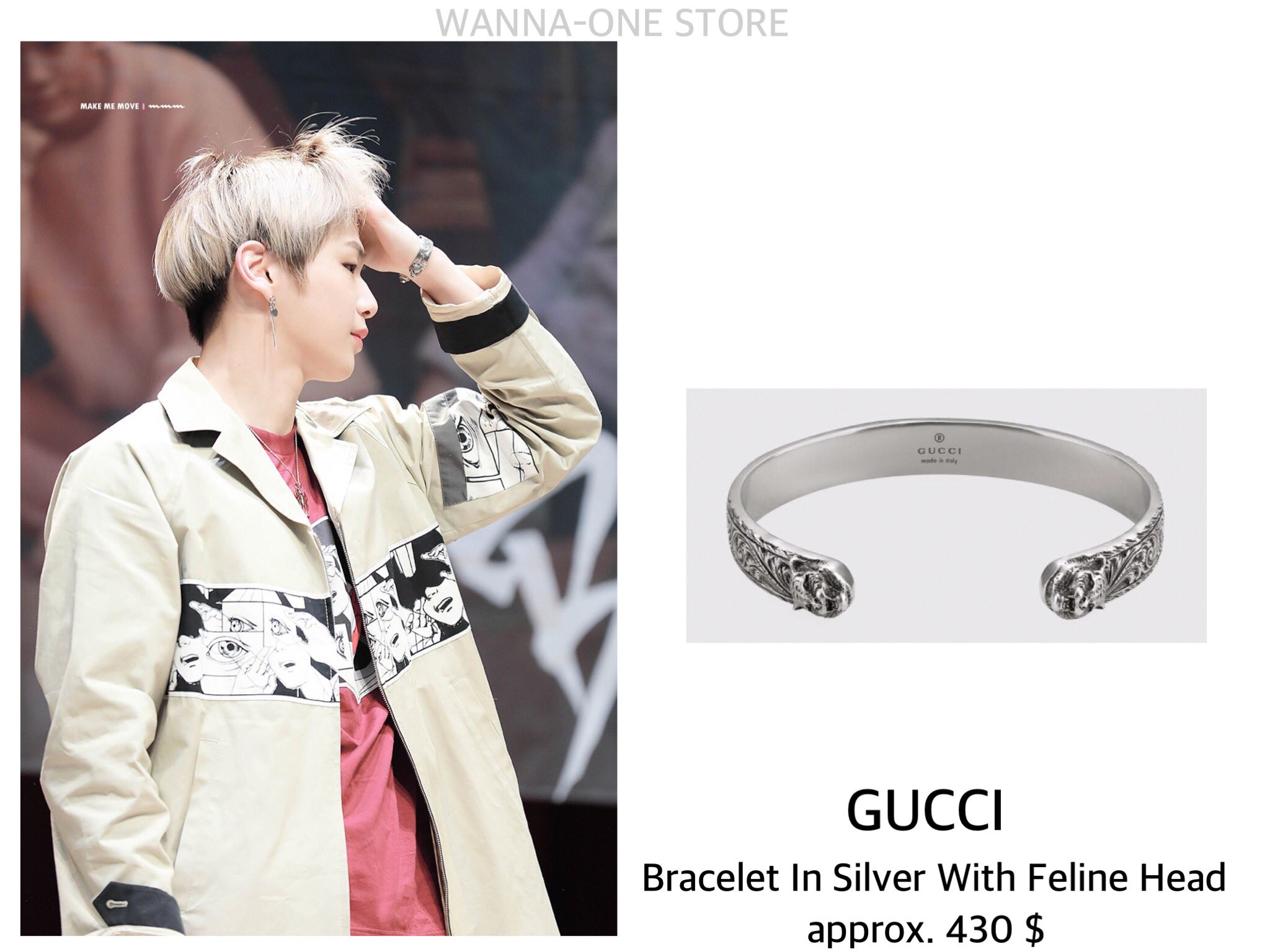 gucci silver feline head bracelet