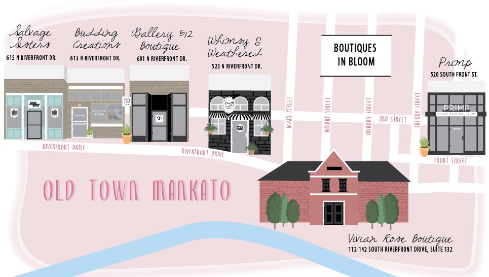 gingerpdesigns's tweet photo. Made this custom map for the “boutiques in bloom” event happening this weekend in old town Mankato. Be sure to check it out! https://t.co/kz5aOHCRxL