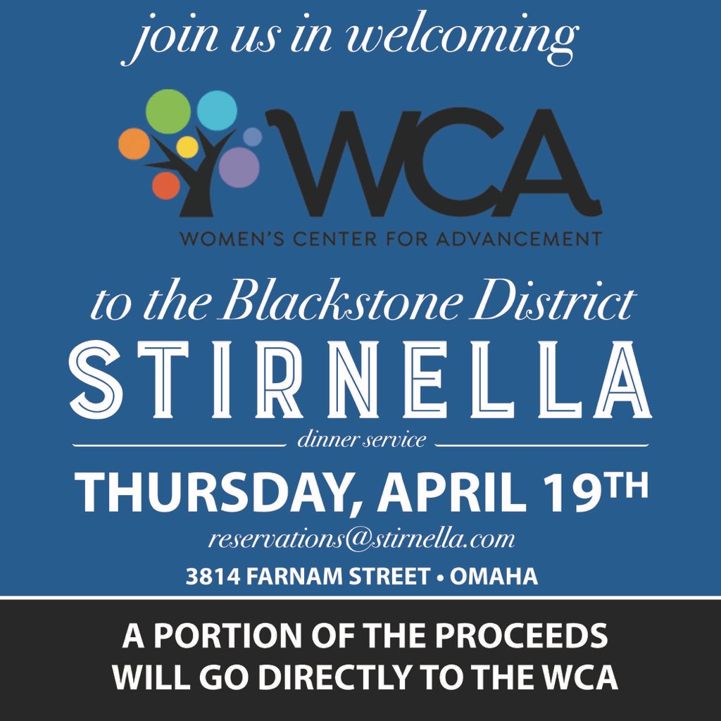 We are just 10 days away. Please join us in celebrating WCA night out in Blackstone. We look forward to seeing all of you!
#charity 
#wca 
#women 
#children 
#omaha 
#nebraska 
#blackstone 
#stirnella 
#local