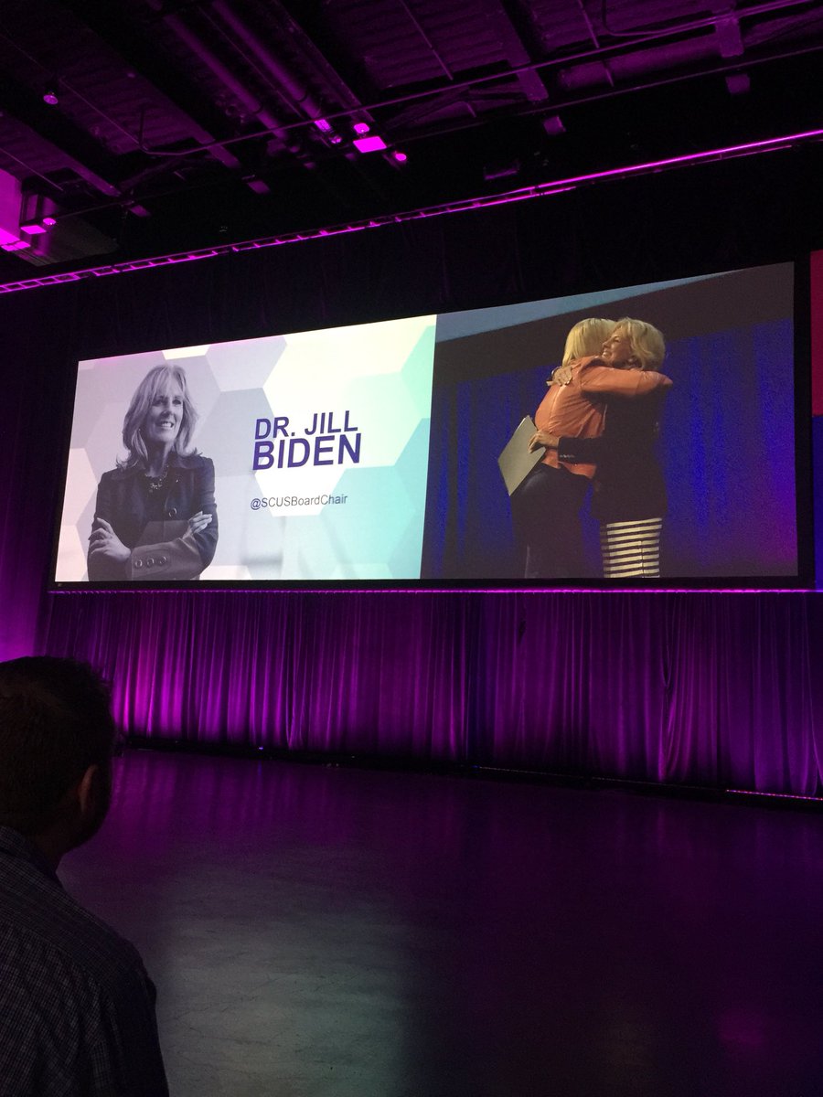 Ellucian CEO <a href="/IpsenLaura/">Laura Ipsen</a> welcoming #elive18 keynote @JillBidenVeep to the stage. The 👏 future 👏 is 👏 female.