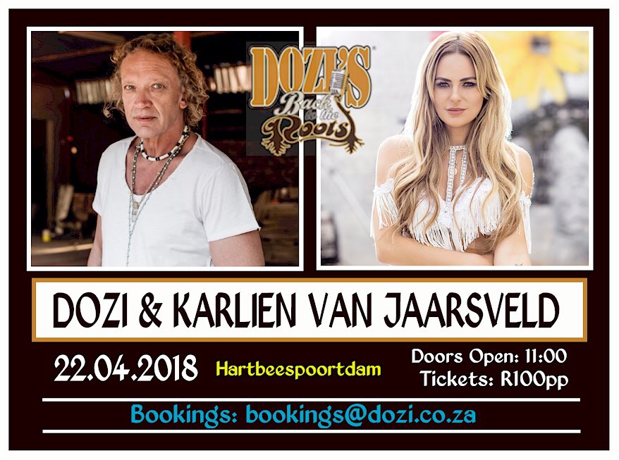 KarlienVanJ's tweet photo. 🎸 22 April | HARTBEESPOORTDAM | Dozi @BacktotheRoots4 | Besprekings bookings@dozi.co.za https://t.co/pKfHFsXJ9b