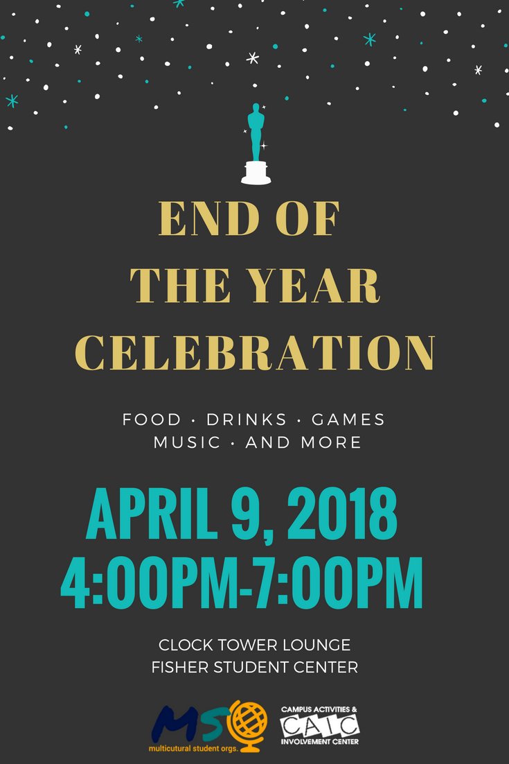 UNCWCAIC's tweet photo. TODAY in the Clock Tower Lounge (FSC) from 4:00-7:00pm is the Multicultural Student Organizations End of the Year Celebration! Come celebrate all the hard work and dedication each organization has put in this semester😊 https://t.co/twPHm6pIKM